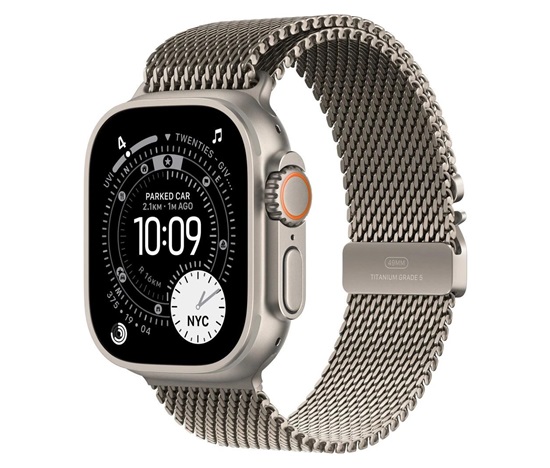 Apple Watch Ultra 3 GPS + Cellular 49mm Natural Titanium Case with Natural Titanium Milanese Loop - Small