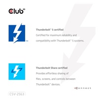 Club3D hub Thunderbolt 5 5v1, 3x USB-C TB5, 1x USB-A, 1x8K60Hz, 3x 5K60Hz, certifikace Thunderbolt Share, 180W