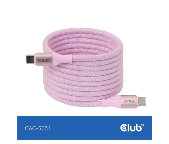 Club3D Kabel magnetický USB-C, 240W PD3.1, 480 Mbps, 2m, růžová