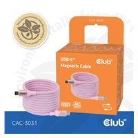 Club3D Kabel magnetický USB-C, 240W PD3.1, 480 Mbps, 2m, růžová