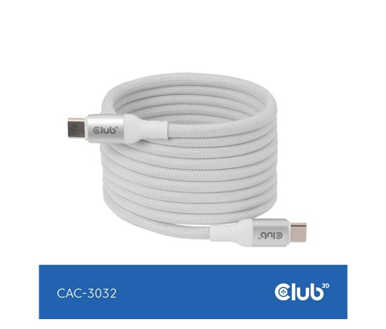 Club3D Kabel magnetický USB-C, 240W PD3.1, 480 Mbps, 2m, bílá