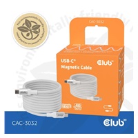 Club3D Kabel magnetický USB-C, 240W PD3.1, 480 Mbps, 2m, bílá