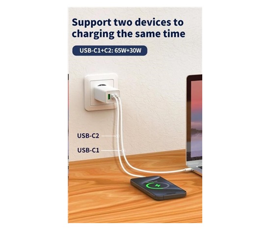 WG - Síťová nabíječka GaN 100W, 3x USB, 1x USB-A + 2x USB-C, white