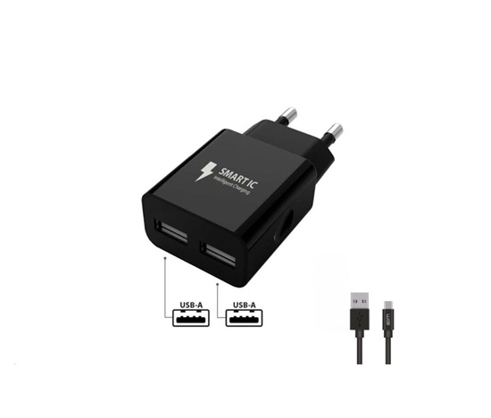 WG - Síťová nabíječka 2x USB-A 2,4A , Smart IC + kabel USB-A na Type-C, black