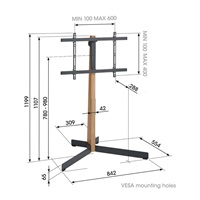 Vogel‘s TV 40-77‘‘, natáčení ±45°, VESA 600x400 mm, výška středu VESA 780-980 mm, 50 kg, dub + černá ocel