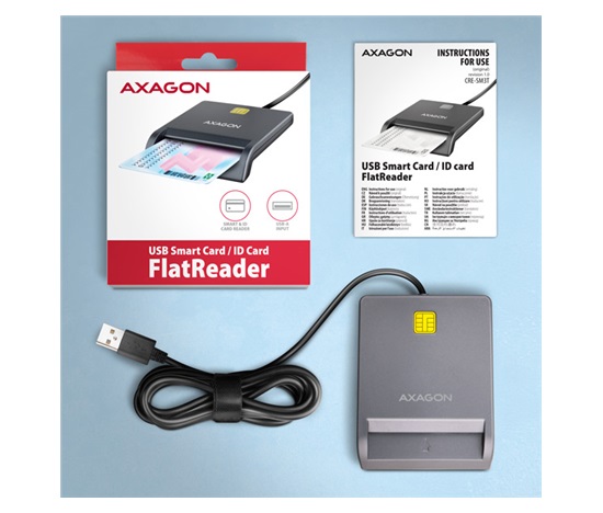 BAZAR - AXAGON CRE-SM3T, USB-A FlatReader čtečka kontaktních karet Smart card (eObčanka), kabel 1.3m - Poškozený obal (K
