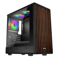 EVOLVEO Panthera, skříň mATX, 3x ARGB ventilátor 120mm, dřevěný přední panel + skleněná bočnice