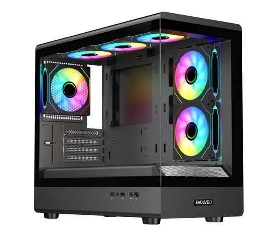 EVOLVEO Ursus, skříň mATX, 6x ARGB ventilátor 120mm, skleněná bočnice + přední panel