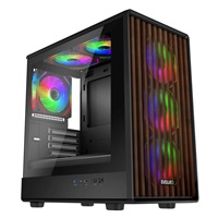 EVOLVEO Panthera, skříň mATX, 6x ARGB ventilátor 120mm, dřevěný přední panel + skleněná bočnice