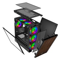 EVOLVEO Panthera, skříň mATX, 6x ARGB ventilátor 120mm, dřevěný přední panel + skleněná bočnice