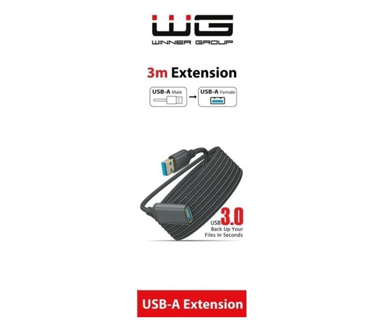 WG - Prodlužovací kabel USB-A (male) to USB-A (female) / 3m / nylon braided / black
