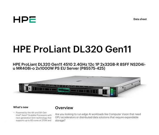 HPE PL DL320g11 4510 (2.4/12C) 2x32G (p64706) NS204(2x480) MR408i-o 8SFF 2x1000W 2p1G Smart Choice