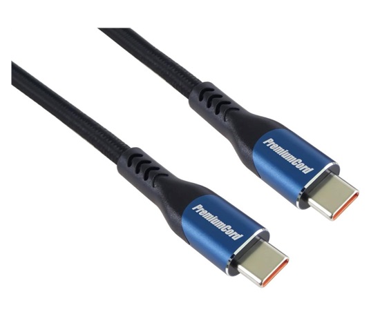 PremiumCord USB-C kabel ( USB 3.2 GEN 2x2, 5A, 100W, 20Gbit/s ) 3m, bavlněný oplet