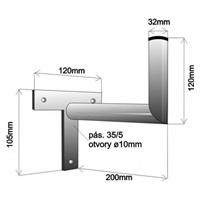 Držák antény na zeď, tvar T mini, galvanický zinek, délka 20cm