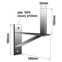 Držák antény na zeď se vzpěrou, galvanický zinek, délka 19cm
