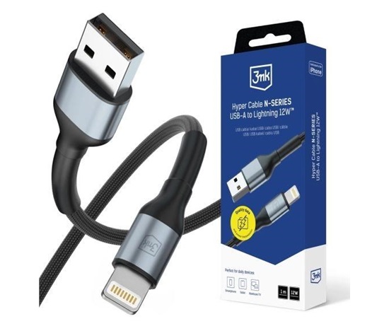 3mk Hyper Cable N-SERIES A to Lightning 1m 5V/2.4A 12W Black