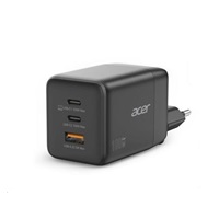ACER Adaptér 100W GaN charger, 3porty: 2x USB-C + 1x USB-A ports, EU a UK zástrčka, textilní obal, black