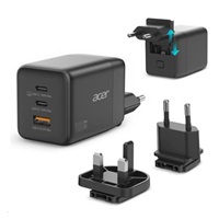 ACER Adaptér 100W GaN charger, 3porty: 2x USB-C + 1x USB-A ports, EU a UK zástrčka, textilní obal, black