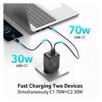 ACER Adaptér 100W GaN charger, 3porty: 2x USB-C + 1x USB-A ports, EU a UK zástrčka, textilní obal, black