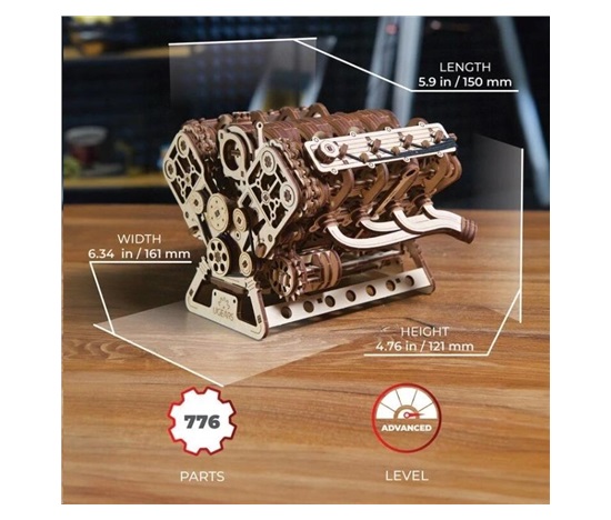 Ugears 3D dřevěné mechanické puzzle Motor V8
