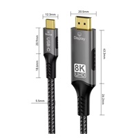PremiumCord USB-C na HDMI kabel 2m rozlišení obrazu 8K@60Hz,4K@144Hz Aluminium