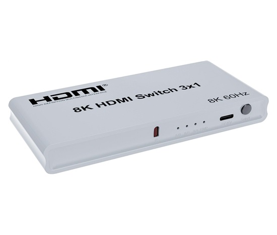 PremiumCord 8K@60Hz, 4K@144Hz HDMI switch 3:1 s dálkovým ovladačem