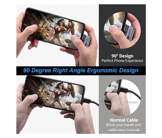 PremiumCord USB-C 2x zahnutý kabel ( USB 3.2 GEN 2x2, 5A, 100W, 20Gbit/s ) bavlněný oplet, délka: 2m