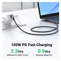 PremiumCord USB-C 2x zahnutý kabel ( USB 3.2 GEN 2x2, 5A, 100W, 20Gbit/s ) bavlněný oplet, délka: 2m