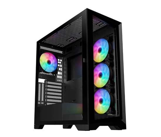 BAZAR - VeinX case GL29AL-BK, ATX, Průhledná bočnice, 4x 120mm ARGB Fan, ARGB Hub, Černá - Rozbaleno (Komplet)