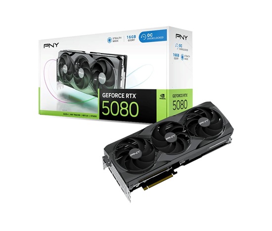 PNY VGA NVIDIA GeForce RTX 5080 Triple Fan 16GB OC, RTX 5080 OC, 16GB GDDR7, 3xDP, 1xHDMI