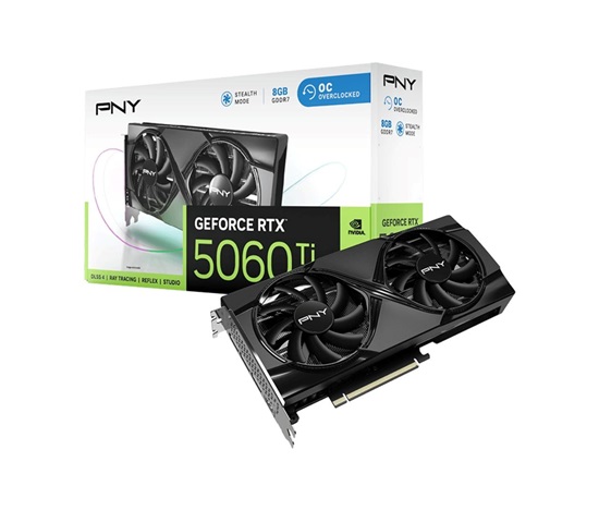 PNY VGA NVIDIA GeForce RTX 5060 Ti Dual Fan 8GB OC, RTX 5060 Ti OC, 8GB GDDR7, 3xDP, 1xHDMI