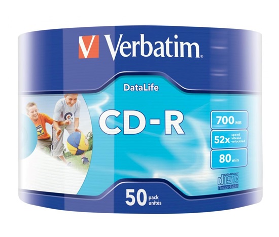 VERBATIM CD-R (50-pack)Spindle/Extra Protection Datalife Inkjet Printable Wrap /52x/700MB WRAP