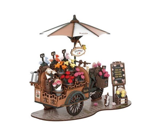 RoboTime 3D dřevěná skládačka Květinový vozík