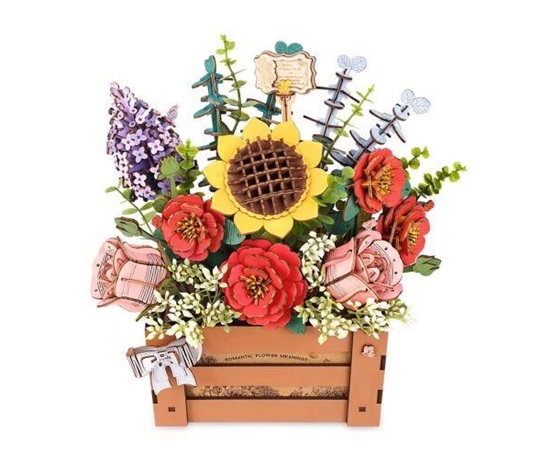 RoboTime 3D dřevěná skládačka Truhlík s květinami