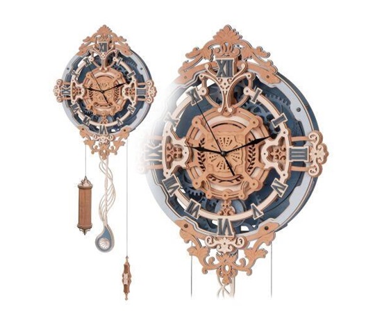 RoboTime 3D dřevěné mechanické puzzle Nástěnné hodiny