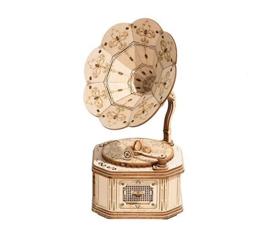 RoboTime dřevěné 3D puzzle Starožitný gramofon