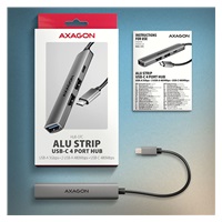 AXAGON HUE-STC, 4x USB ALU STRIP hub, 1x USB-A 5Gbps, 2x USB-A & 1x USB-C 480Mbps, kabel USB-C 12cm