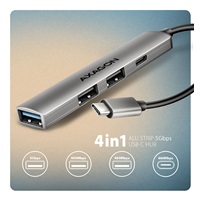 AXAGON HUE-STC, 4x USB ALU STRIP hub, 1x USB-A 5Gbps, 2x USB-A & 1x USB-C 480Mbps, kabel USB-C 12cm
