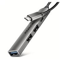 AXAGON HUE-STC, 4x USB ALU STRIP hub, 1x USB-A 5Gbps, 2x USB-A & 1x USB-C 480Mbps, kabel USB-C 12cm
