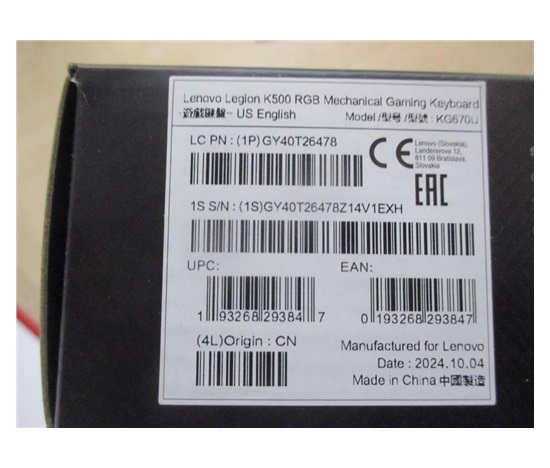 BAZAR - LENOVO Legion K500 RGB Mechanical Gaming Keyboard ( US English ) - Poškozený obal (Komplet)