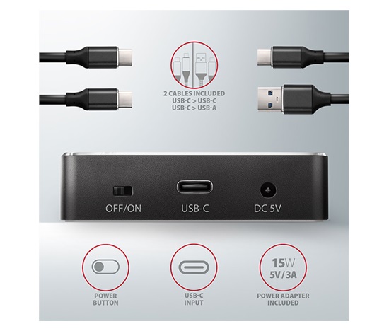 AXAGON ADSA-M2C, USB-C 3.2 Gen 2 - 2x M.2 NVMe SSD CLONE MASTER stacja dokująca