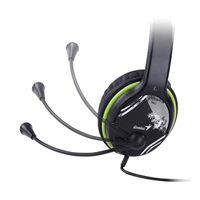 GENIUS sluchátka s mikrofonem HS-400A, černozelená, + redukce na Single Jack