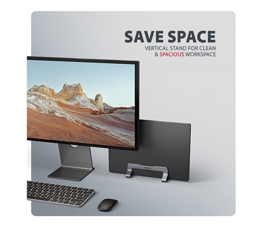 AXAGON STND-VG, aluminiowy stojak pionowy do laptopów 10"-17.3, regulowany rozstaw, szary