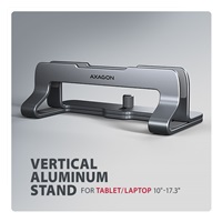 AXAGON STND-VG, aluminiowy stojak pionowy do laptopów 10"-17.3, regulowany rozstaw, szary