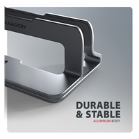 AXAGON STND-VG, aluminiowy stojak pionowy do laptopów 10"-17.3, regulowany rozstaw, szary
