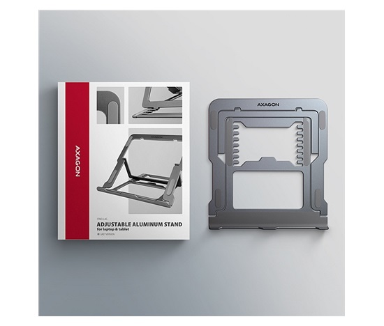 AXAGON STND-LAG, aluminiowa podstawka do laptopów 10"-17.3", regulowana wysokość, szara