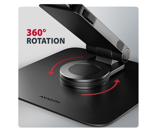 AXAGON STND-LRB, aluminiowy stojak do laptopów 10"-17.3" z regulowaną wysokością, kątem nachylenia i obrotem, czarny