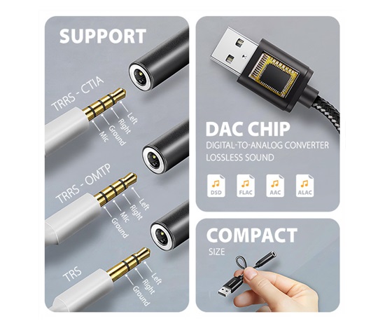 AXAGON ADA-HA, adapter audio USB-A na jack 3,5 mm Hi-Res DAC, 384 kHz / 32 bit, stereo