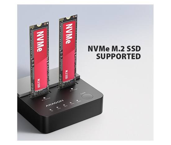 AXAGON ADSA-M2C22L, stacja dokująca USB-C 20Gb/s dla 2× dysków M.2 NVMe SSD z funkcją klonowania