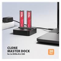 AXAGON ADSA-M2C22L, stacja dokująca USB-C 20Gb/s dla 2× dysków M.2 NVMe SSD z funkcją klonowania